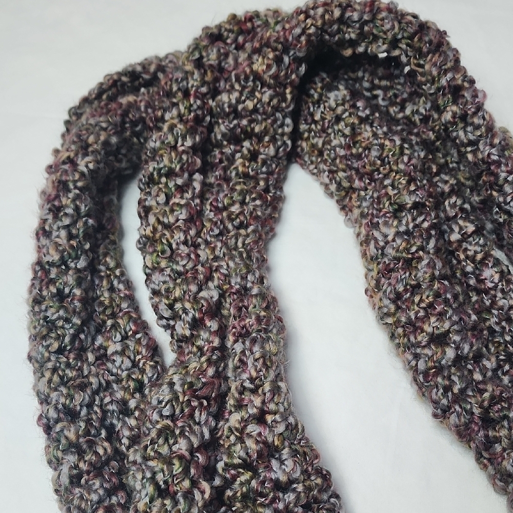 Chunky Crocheted Infinity Scarf in Multicolor Earth Hues Handmade